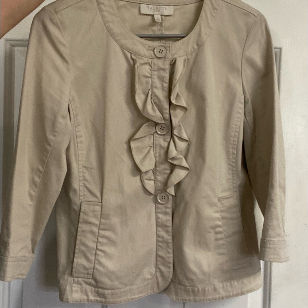 Talbots Beige Ruffle-Front Blazer Jacket - Picture 2 of 6